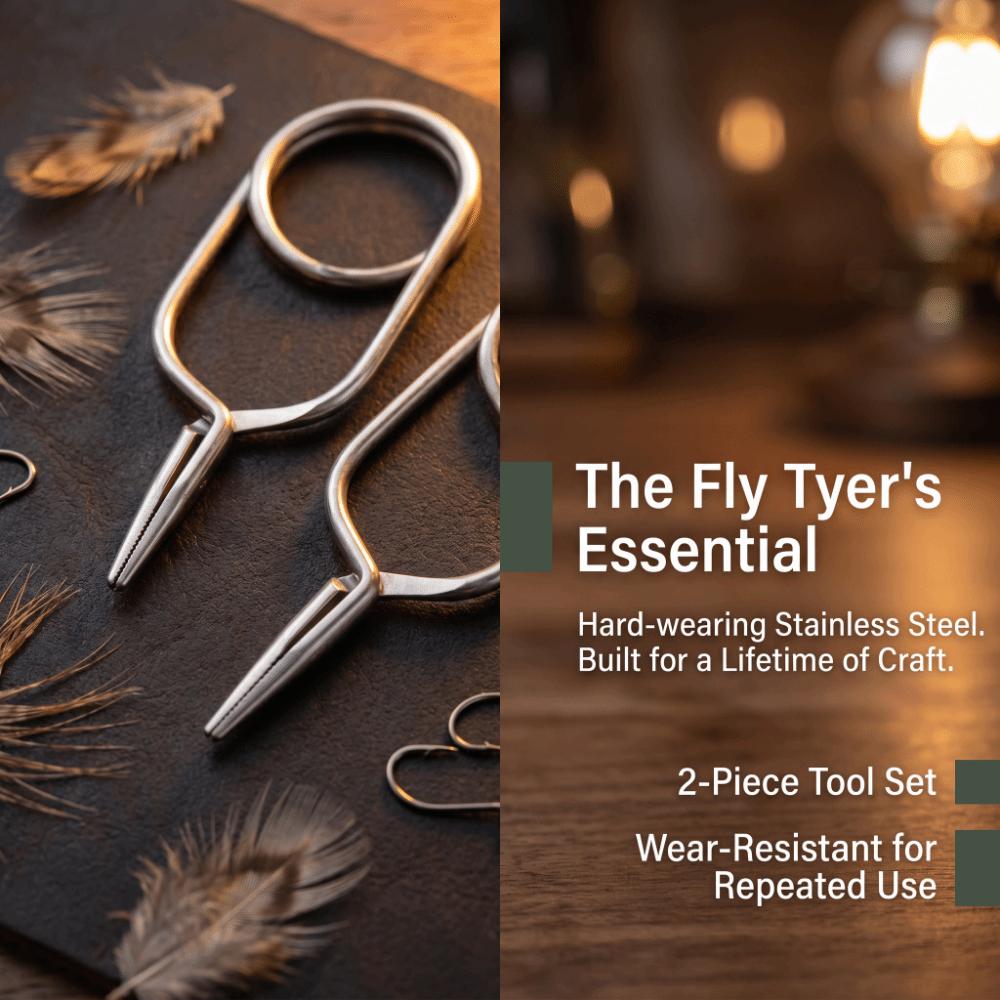 2PCS Stainless Steel Fly Fishing Pliers 3 Sizes Hackle Pliers Fly Tying Pliers Fly Tying Tool