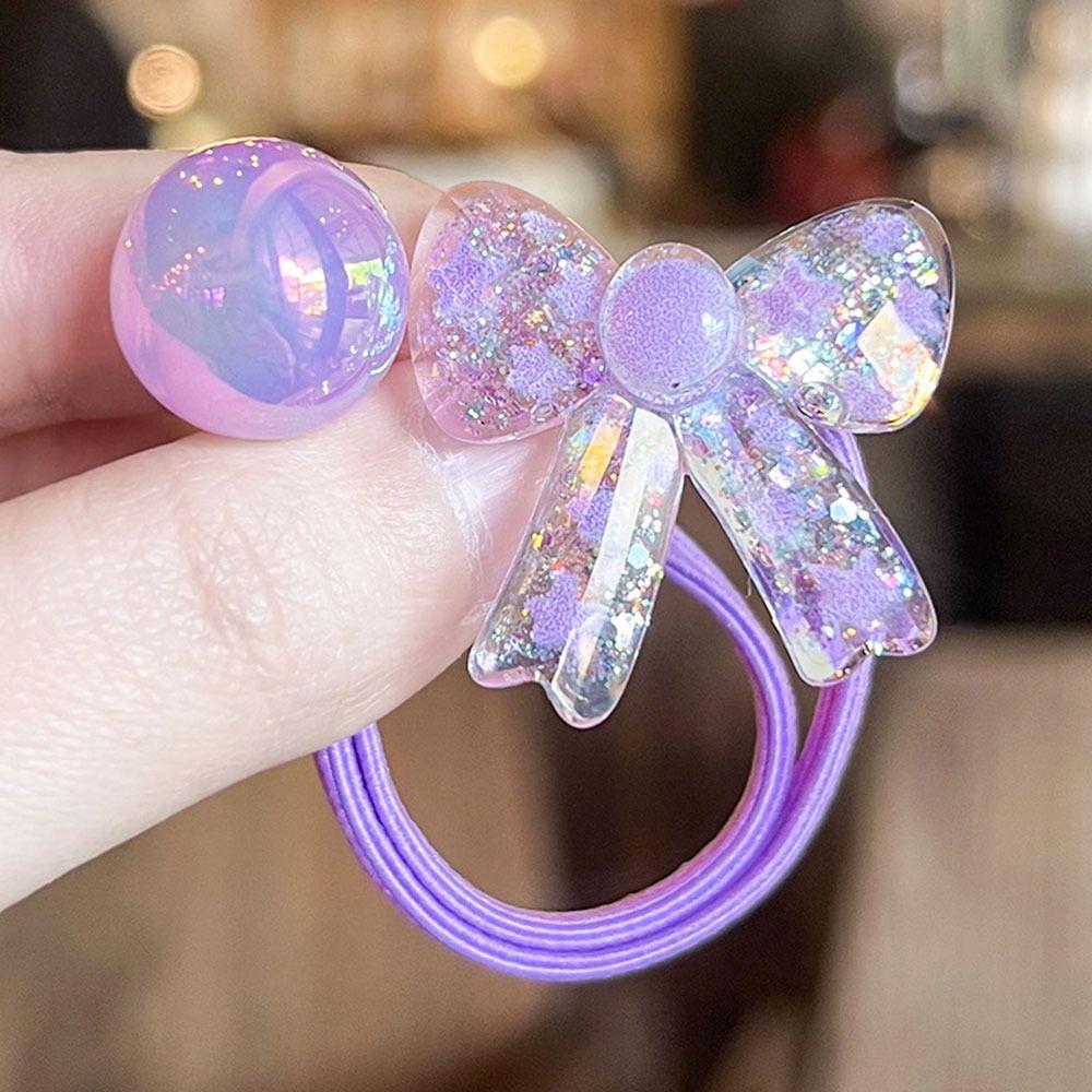 2 шт. Блестящие мультяшные резинки для волос, разноцветные держатели для хвостика, резинки для волос с принцессными бантами для девочек, детей, малышей