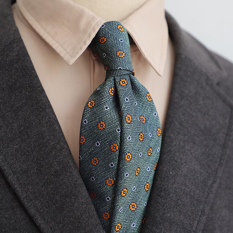 Retro Korean Style 8CM Navy Green Brown Pattern Men's Suit Tie