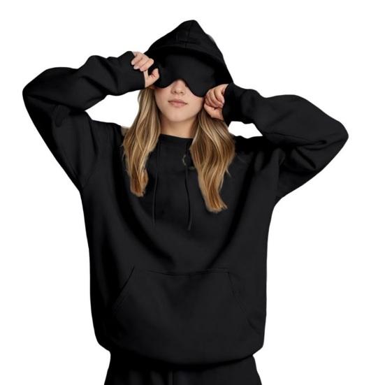 Yousheng Hoodies with Built In Eye Cushion for Women Men Unisex Oversized Sweatshirt Travel Airplane Pullover Tops with Pocket for Sleep