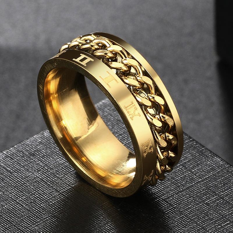Rotate Rotating Anxiety Fidget Rings Titanium Stainless Steel Chain Spinner Finger Ring For Men Blue Gold Color Black Punk Rock
