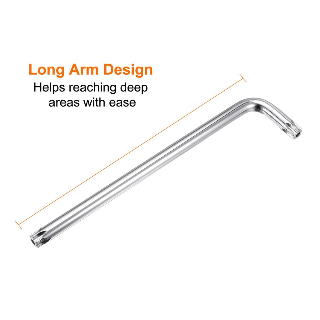 Uxcell T60 Torx Starkey 259mm Long Arm S2 Hand Tool for Automotive and Home Repairs 2-Piece Tamper-Proof Wrench, / 10.2" L-Shaped 6-Point Wrench,