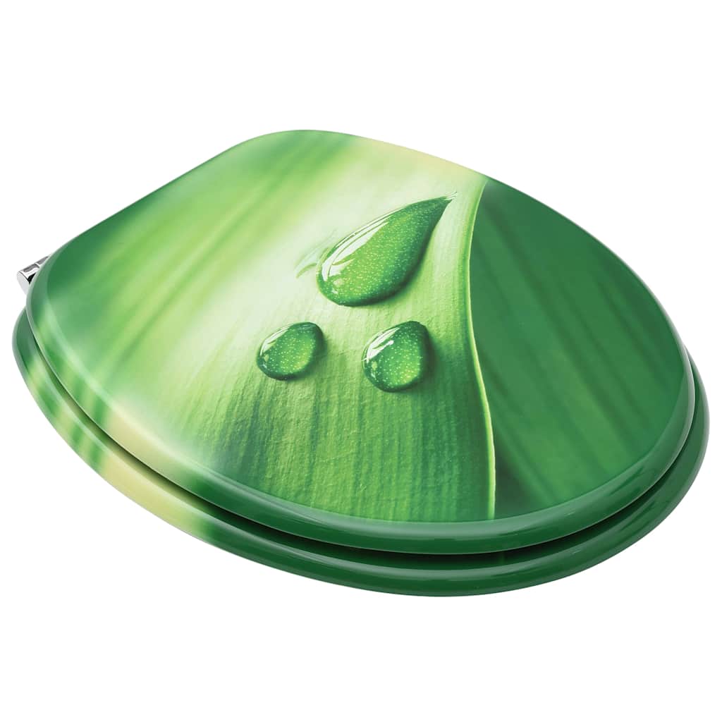 Toilet Seats with Lid 2 pcs MDF Green Water Droplet Design