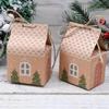 Christmas Style Supplies 50pcs Party Xmas Decor House Shape Cookies Pouch Christmas Candy Box Kraft Paper Gift Bags Candy Box