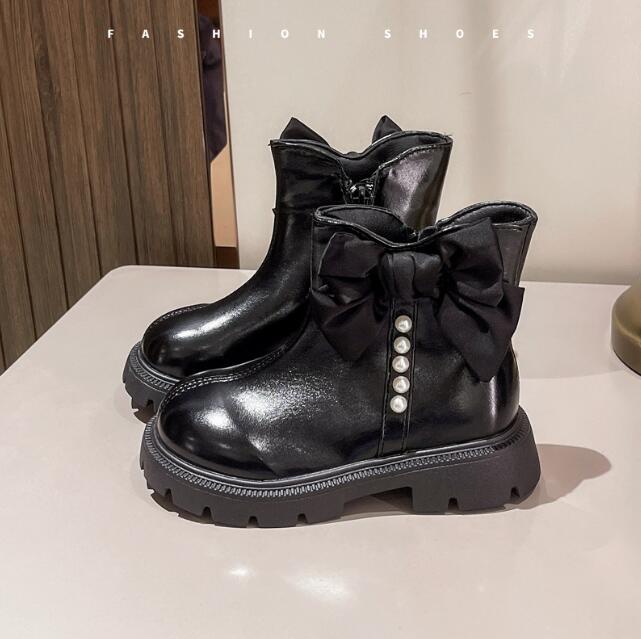 Детские короткие ботинки для девочек, обувь на осень-зиму, теплые кожаные детские милые модные зимние ботинки для малышей, принцессы, плюшевые ботинки