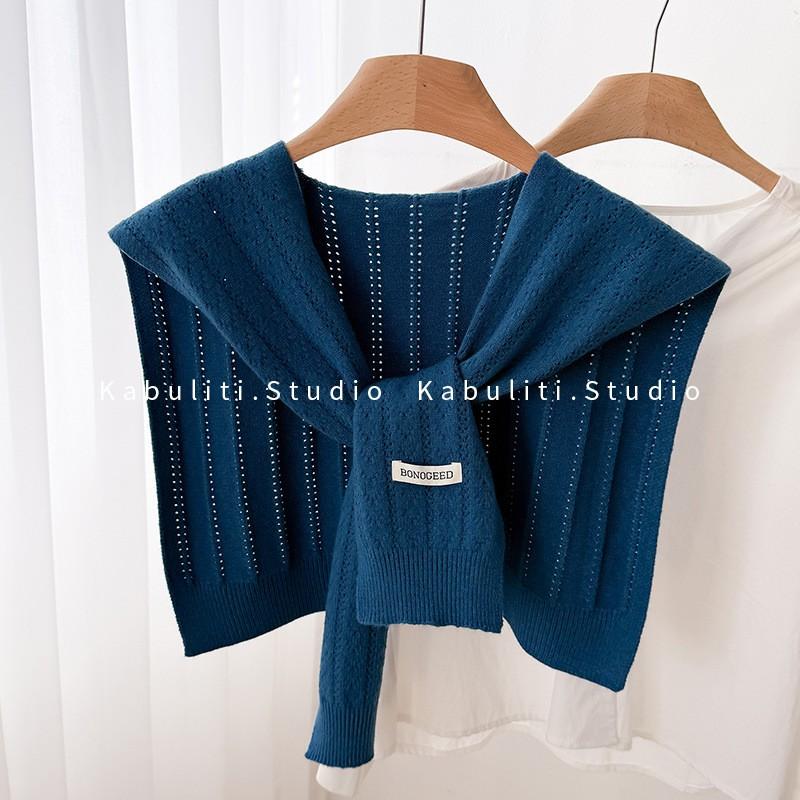 Womens Knitted Shawl Scarf With Tie Detail Lightweight Warm Wrap Winter Korean Style Crochet Trim Accessory