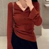 Анкара Красный V-образный вырез Приталенный свитер Женский Весна Instagram Шик Дизайнерский Топ с длинным рукавом Базовый слой Рубашка