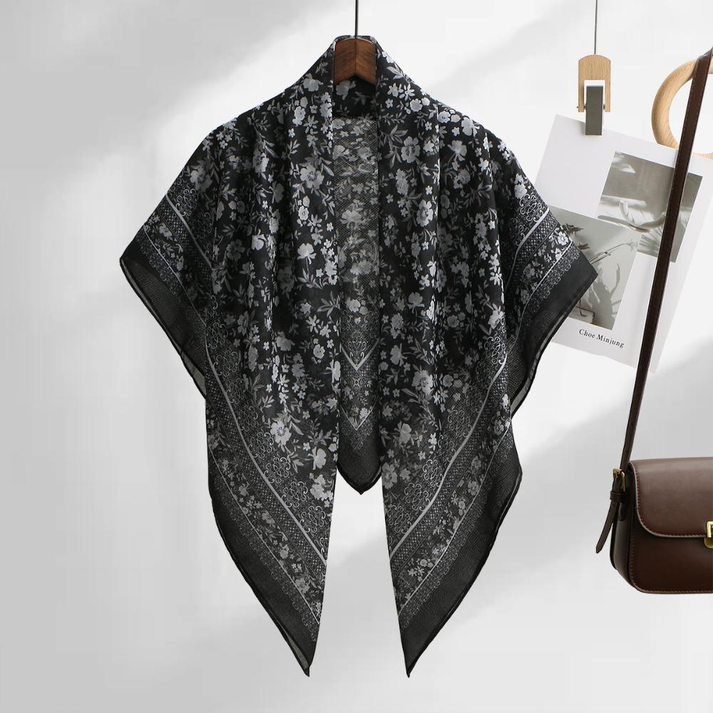 110cm Size Voile Scarf Square Shape Muslim Women Hijabs Fashion Floral Printed Scarf Cultural Wear