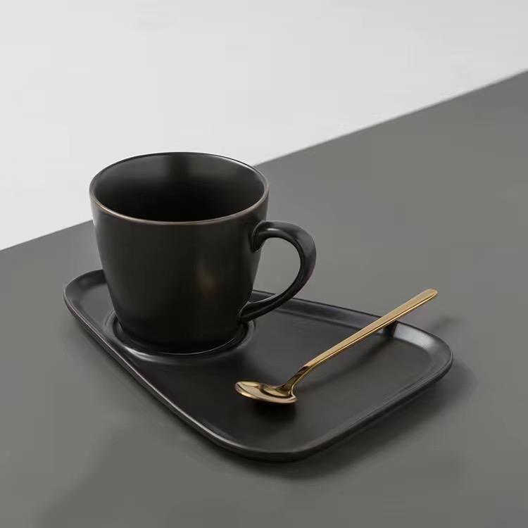 Solid Color Nordic Style Gold Plated Coffee Cup Ceramic Water Cup Mug Breakfast Cup Milk Cup Afternoon Tea Coffee Cup Plate Two Piece Set