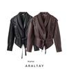 Araltay Western Style Women Clothes Autumn New Fashion Slim Fit All-Match With Belt Motorcycle Leather Coat Outerwear