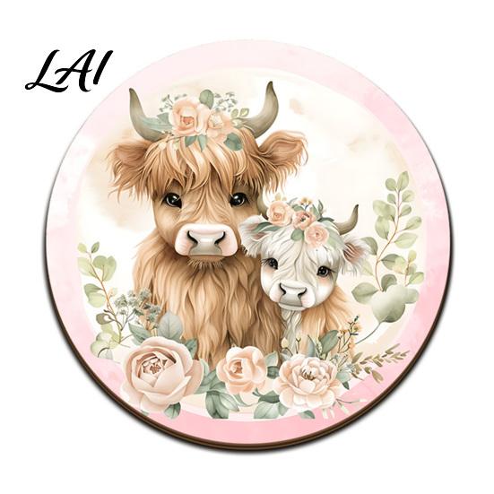 Thermal Insulation Countertop Protectors Highland Cow Cork Coasters Cute Floral Farmhouse Drink Mats with Scratch Resistant Desktop Pads Non-Slip