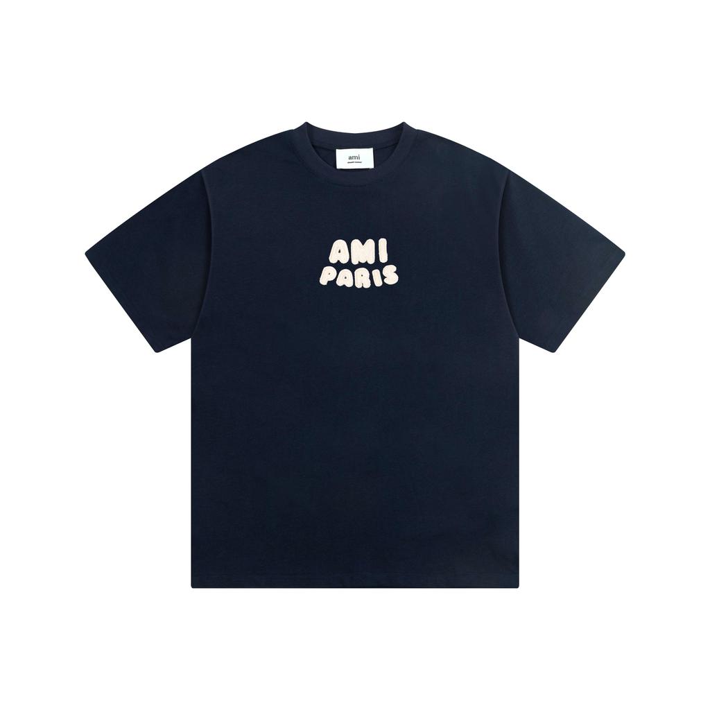 AMI Spring and Summer New Crochet Letter Weaving Micro Label Pure Cotton Short Sleeved Men's T-shirt