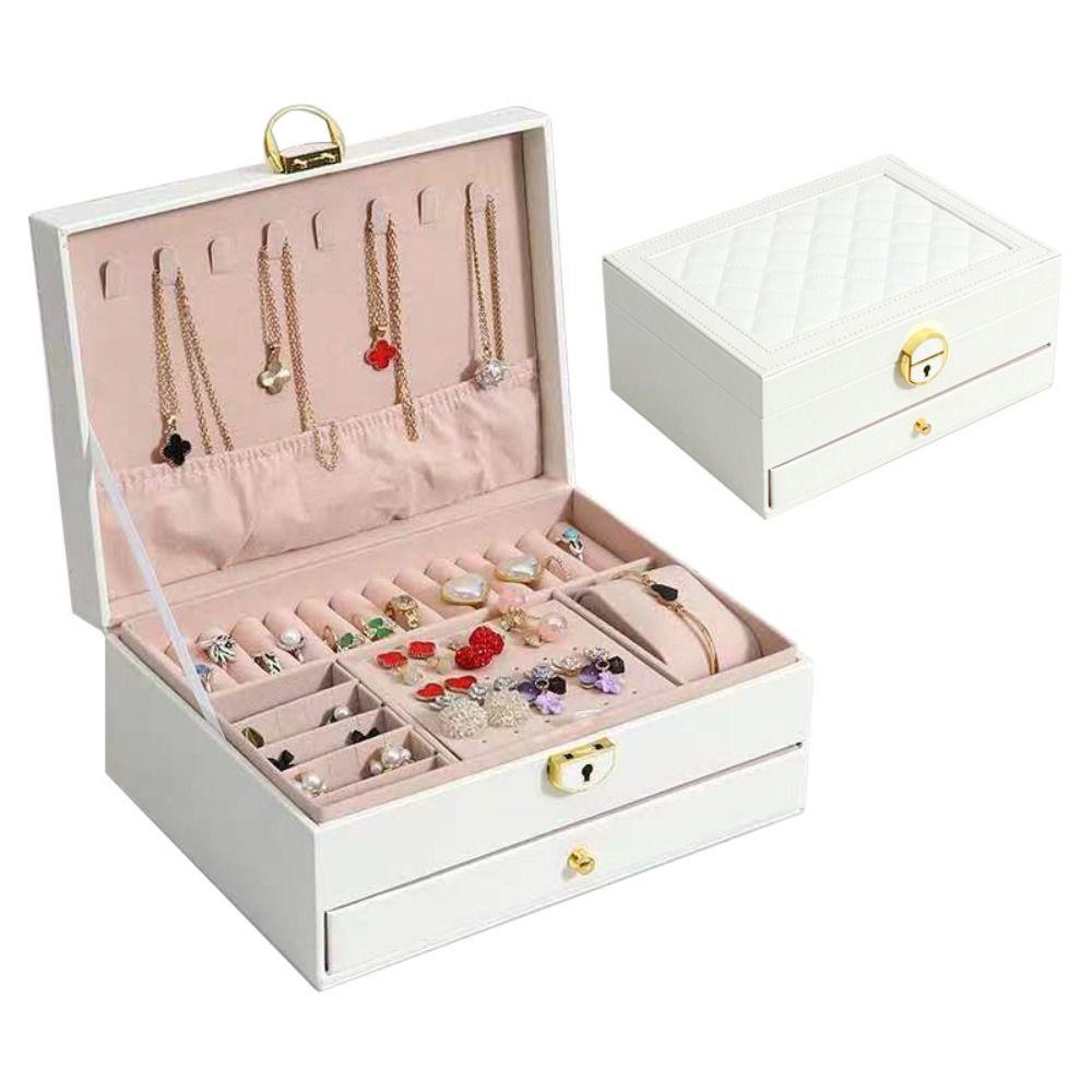 Lockable Storage Box Leather Jewelry Packaging Box Multi-function Double Layer Jewelry Box  Travel
