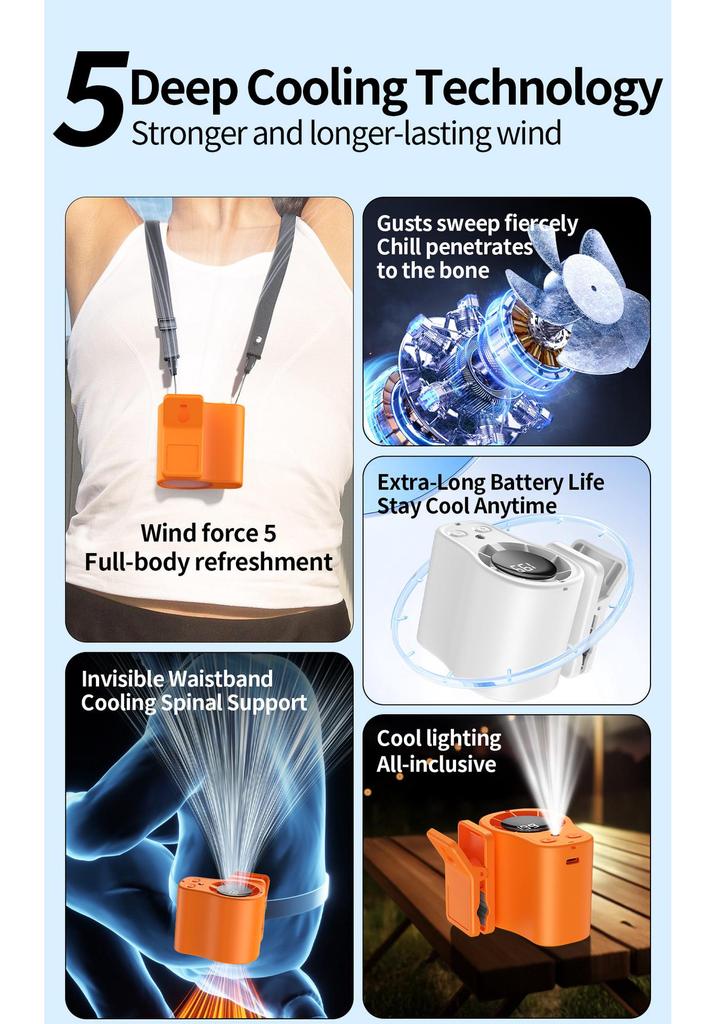 Portable USB Waist Fan with Digital Display - Large Capacity, Versatile, Mini Outdoor Neck-Hanging Design