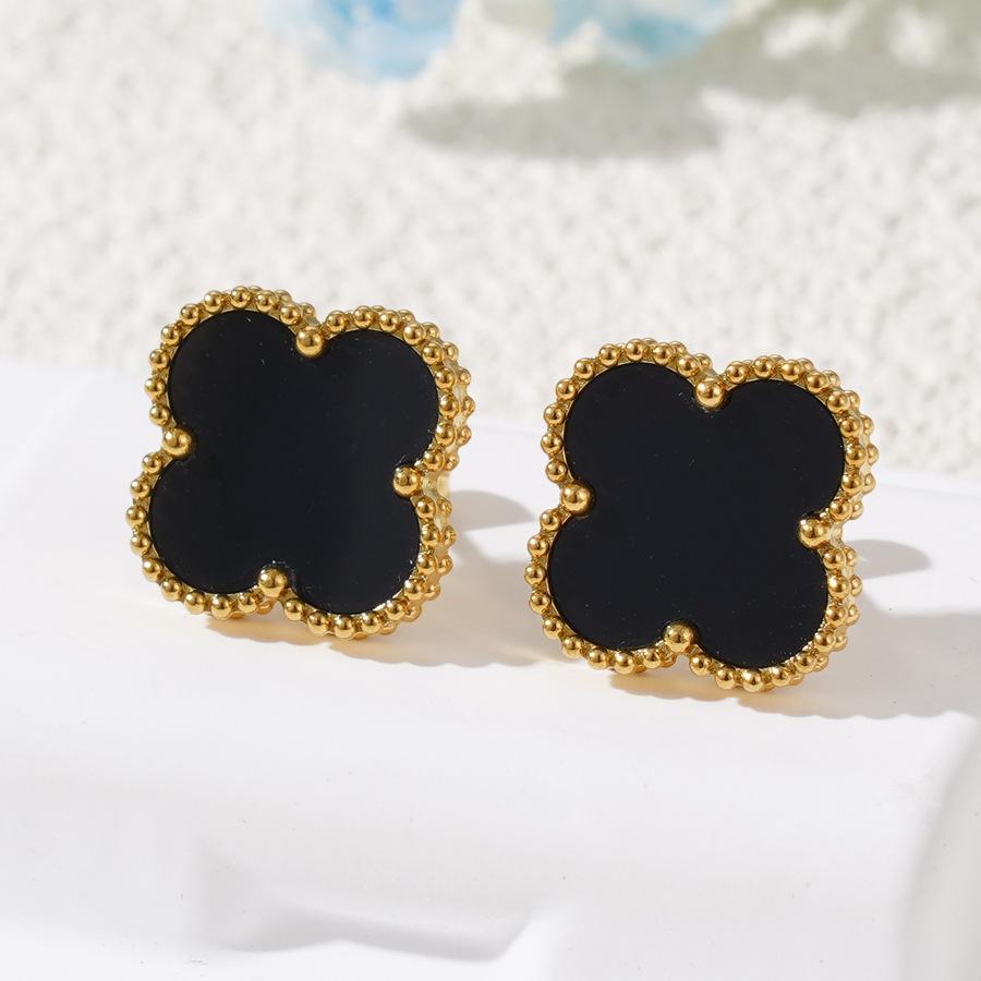 15 мм титановые стальные серьги с четырьмя листами клевера 18 карат не выцветают сотни пожилых женщин-сережек с чувством удачи