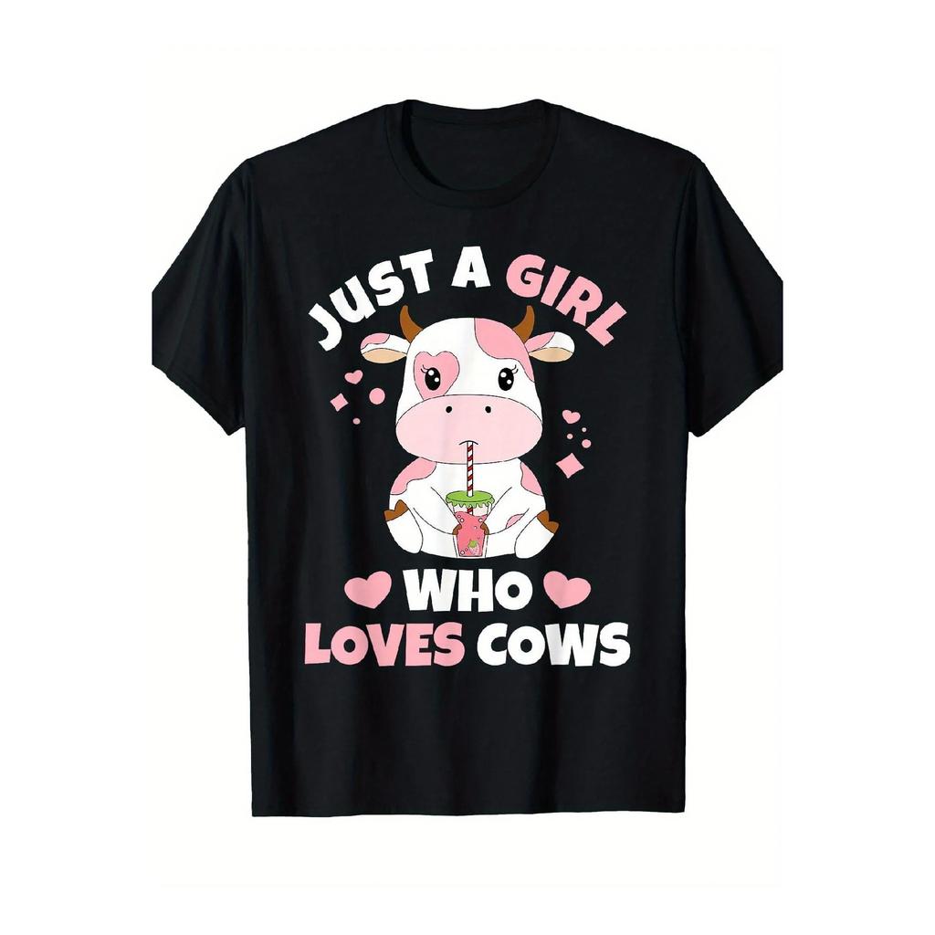 Cute Strawberry Cow Just A Girl Who Loves Cows Graphic Tee Soft Short Sleeve T-Shirt