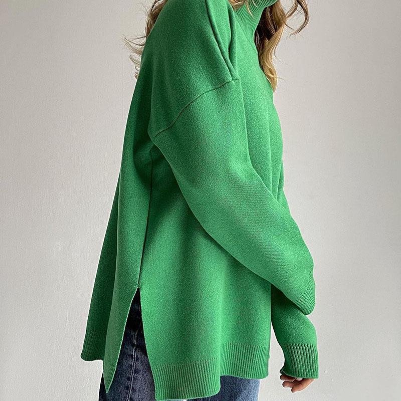 Женский осенне-зимний однотонный вязаный свитер с высоким воротом и длинным рукавом, повседневные топы