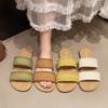 Korean Version of Cool Slippers Seaside Beach Shoes One-word Slippers Women's Flat Bottom Spring and Summer 2025 Soft-soled Bohemian Weaving