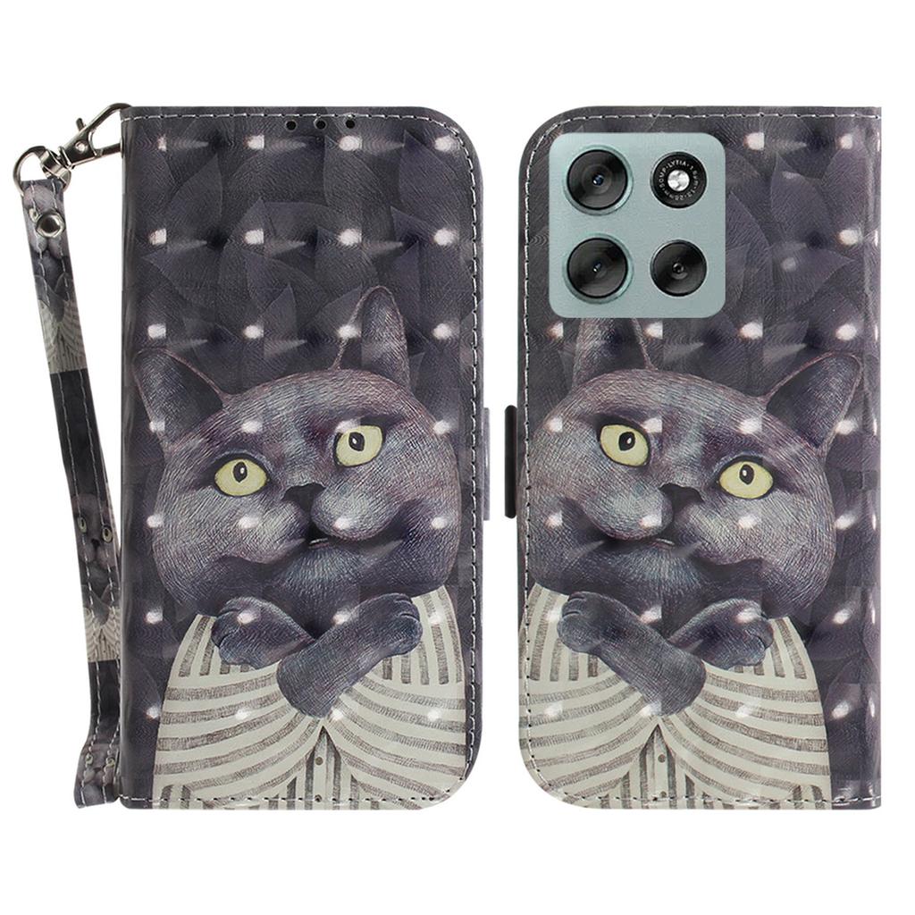 Для Motorola Moto G56 5G Чехол с принтом, кожаный кошелек, чехол для телефона с ремешком на запястье