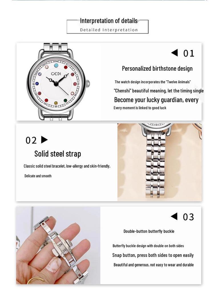 Нишевые женские роскошные водонепроницаемые кварцевые часы со стальным браслетом и камнем-талисманом