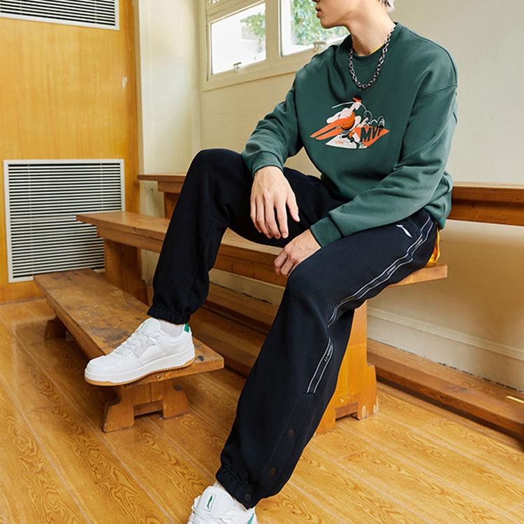 Спортивные спортивные штаны Li Ning Sports Basketball Series с принтом логотипа, на завязках, с манжетами, мужские штаны, черные AKLSE89-1