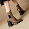 Autumn and Winter New Leather Small Thick Heel Height Versatile Martin Boots Women's Retro Pointed Boots