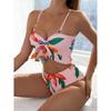 Swimsuit Women's Split Print High Waist Triangle Bowknot Three Piece Bikini Swimwear KTB