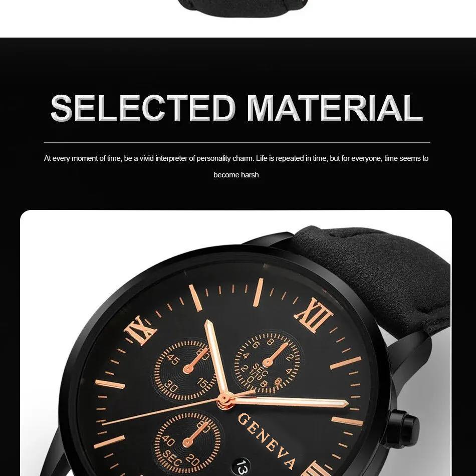 Модные мужские часы Geneva Date Alloy Case из синтетической кожи с аналоговыми кварцевыми спортивными часами для спорта, бега, бизнеса, активного отдыха