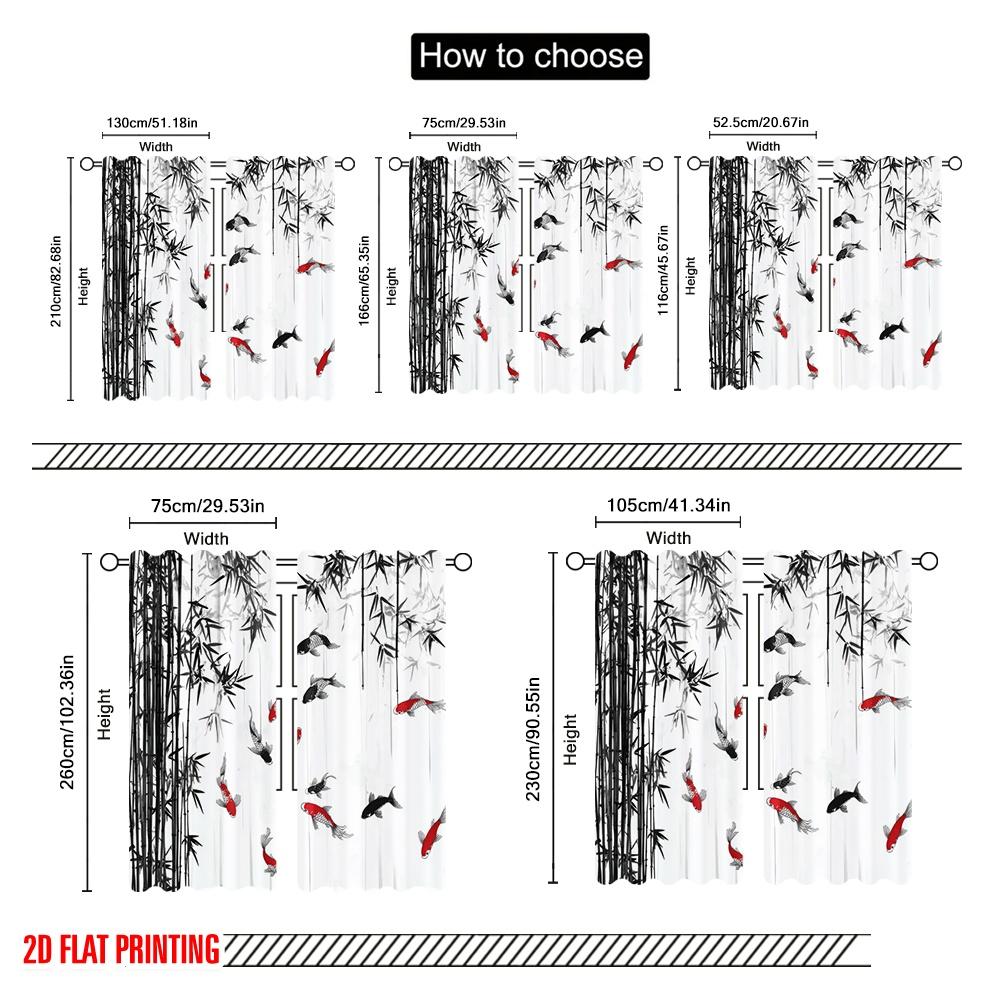 2pcs,2D Plane Printing Curtains&Window Treatment Koi and Bamboo Harmony Versatile Polyester (without Rod) Decorations Inside
