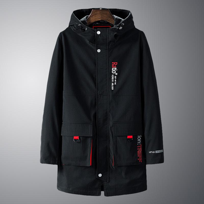 Spring and Autumn Men's Loose Mid-length Hooded Windbreaker Jacket