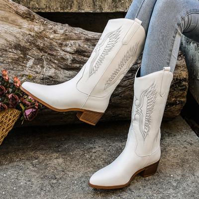 Модные Новые Западные Женские Сапоги Осень Зима Мода Массивный Каблук Ковбойские Сапоги Винтажный Стиль Кантри Вестерн Ковбойские Сапоги Высокий Каблук