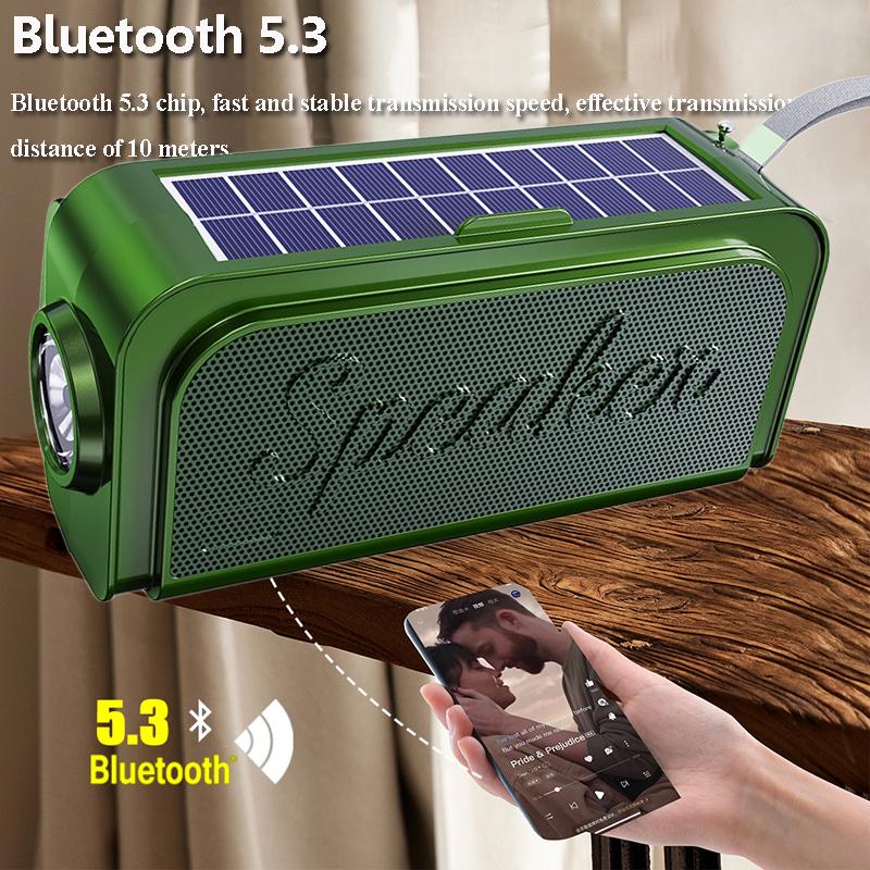 Portable FM Radio Solar Emergency Charging Radios Receiver Wireless Bluetooth Speaker with Flashlight Support TF Card U Disk