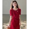 High quality dress, 26 year summer outfit, high-end and exquisite dress, slimming down and covering the belly, small skirt, mid length skirt