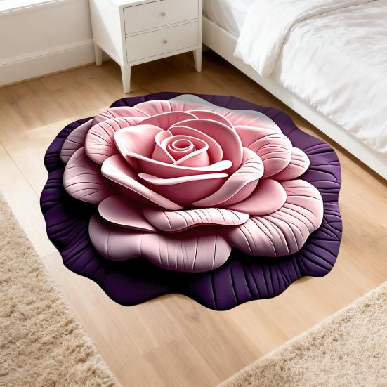 Peony Floor Mat 3D Visual Effect Floral Rug Absorbent Bathroom Mat