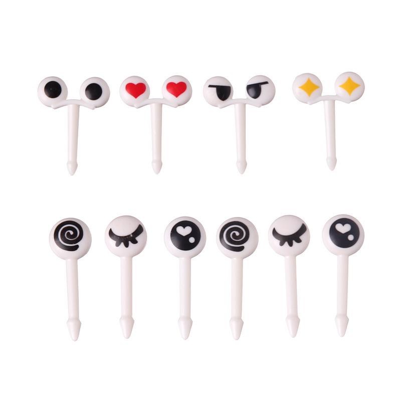 10Pcs/Box Eye Fruit Fork Food Grade Plastic Mini Cartoon Kids Cake Fruit Toothpick Bento Lunch Bento Accessories Party Decor