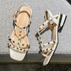 Plus Size 42 43 Women Summer Rivet Sandals Square Low Heel Pu Leather Shoes Fashion Gladiator Sandal Female