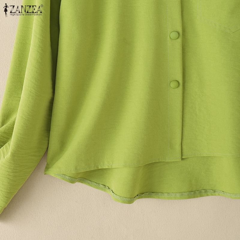 ZANZEA Женская повседневная свободная блузка с отложным воротником и длинным рукавом