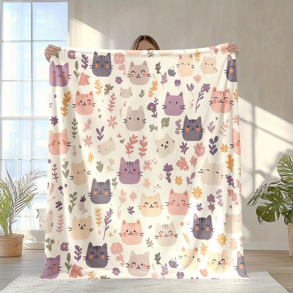 Cute cat and wildflower patterns, warm and lightweight seasonal blankets for camping, traveling, office or home decoration