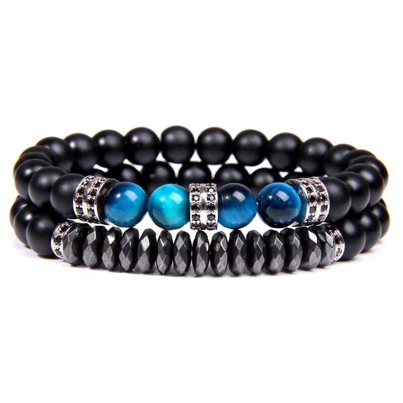 GolbalJew 2 шт. браслет из бисера для мужчин натуральный тигровый глаз гематит обсидиан браслеты из бисера Homme Energy Stretch браслет мужские ювелирные изделия