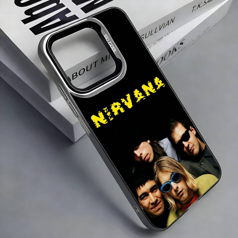 N-NirvanaS Цветной Серебряный Чехол для Телефона Рок-Группы для iPhone 17/16/15/14/13/12/11 pro Max Совместим с Несколькими Моделями