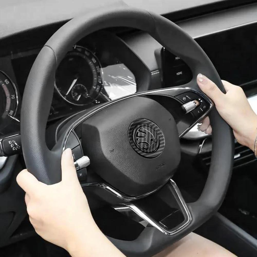 2025 New ABS Car Steering Wheel Emblem Badge Sticker Decals For Skoda Octavia Superb Rapid Kodiaq Karoq Fabia Kamiq Enyaq Citigo