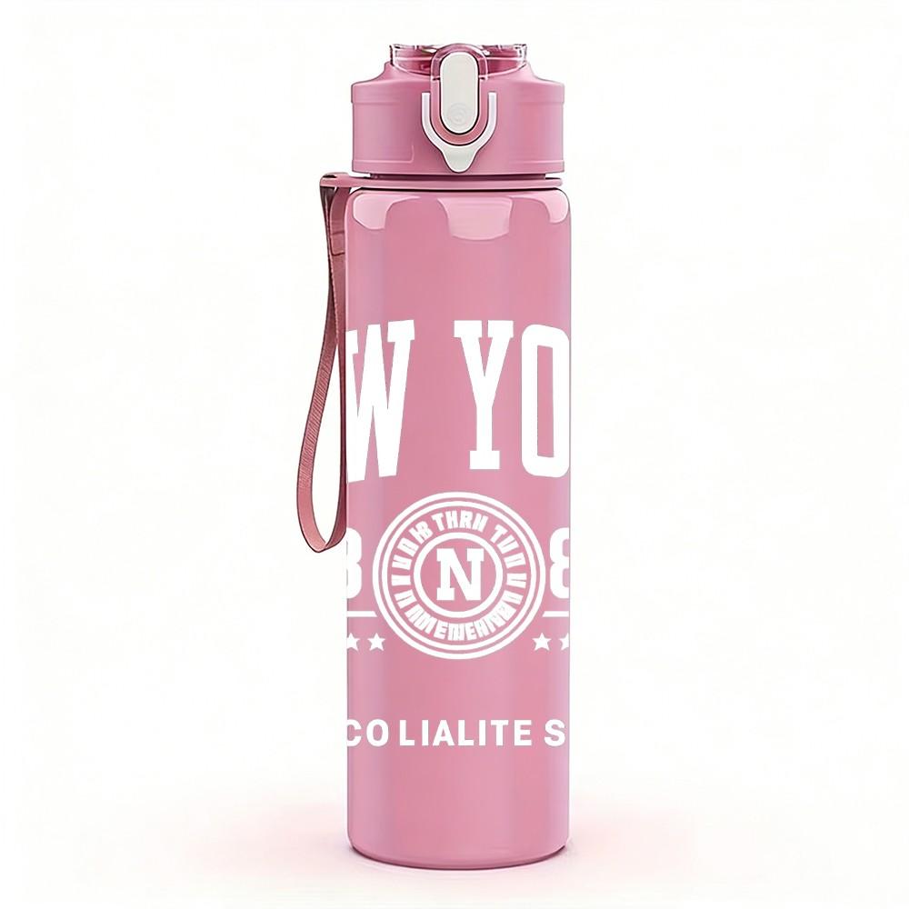 1PC Faded Blurred Minimal Text Print 750ml Color Plastic Sports Water Bottle Leakproof Flip Straw Lid Suitable for Sports Office Home Use