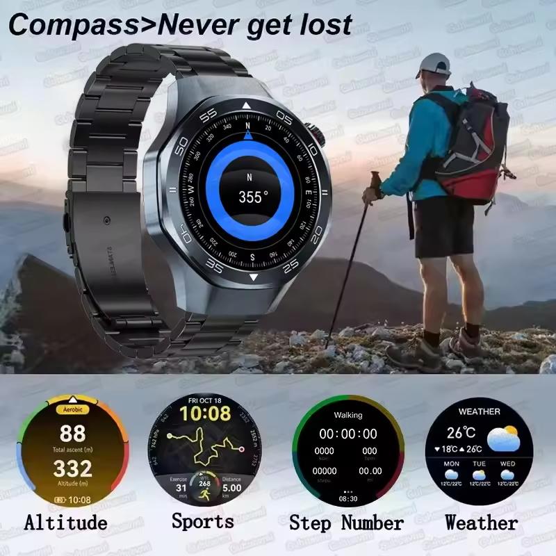 Новые Уличные Спортивные Умные Часы DT5 с GPS-позиционированием, Компас, Водонепроницаемость 3ATM, HD AMOLED Экран, Bluetooth-звонки, Умные Часы для Мужчин