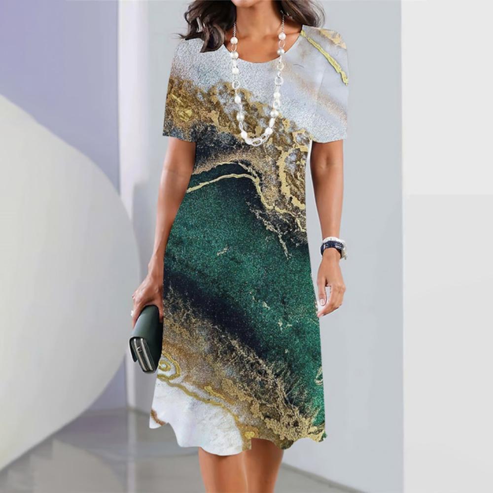 Женские платья Винтаж Текстурированный принт Топ с коротким рукавом Модная юбка Летние свободные платья Y2k Женская повседневная одежда