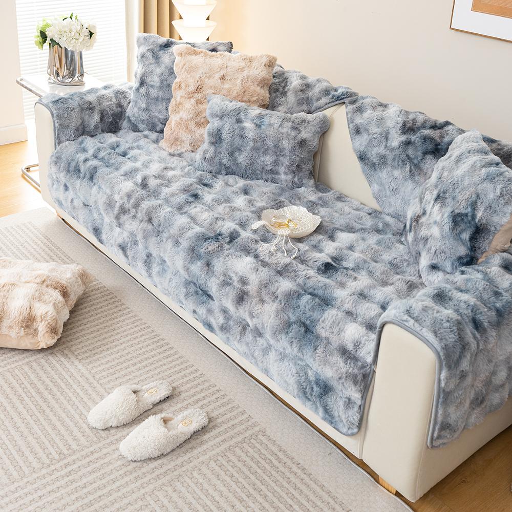 Thicken Imitation Rabbit Fur Plush Sofa Slipcover Non-slip Soft Sofa Towel Couch Cushion Cover for Living Room Modern Home Decor
