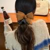 Retro Korean Blue & Brown Plaid Scrunchie, Girly Autumn/Winter Schoolgirl Bow Hair Tie