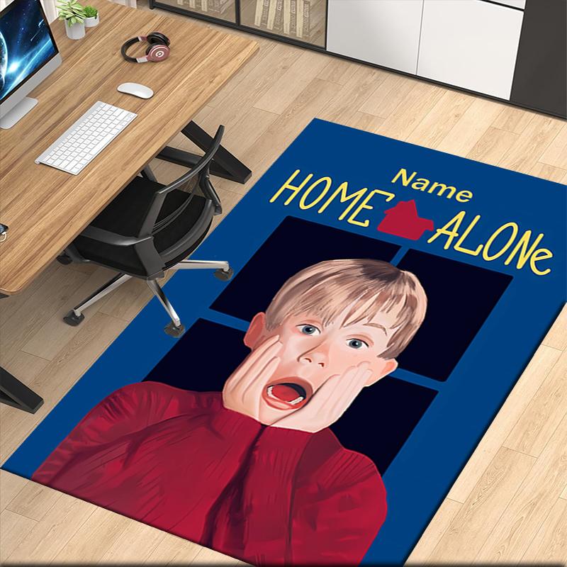 Custom Name Home Alone Printed Carpet, for Office Chair Living Room Bedroom Kitchen Room Decor Gifts.