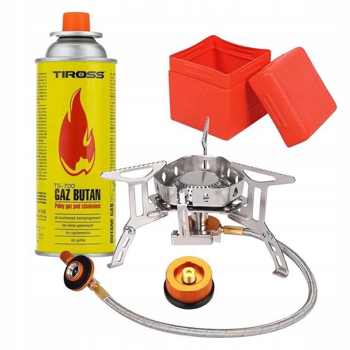 Kuchenka Gazowa Polowa Turystyczna Przenośna + Adapter + Gaz Kartusz 400Ml