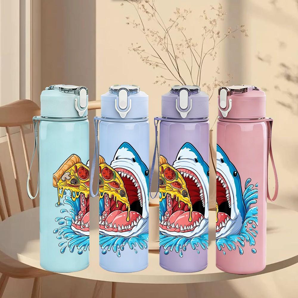 1PC Shark Bite Surfer Retro Ocean Wave Art 750ml Color Plastic Sports Water Bottle Leakproof Flip Straw Lid Suitable for Sports Office Home Use