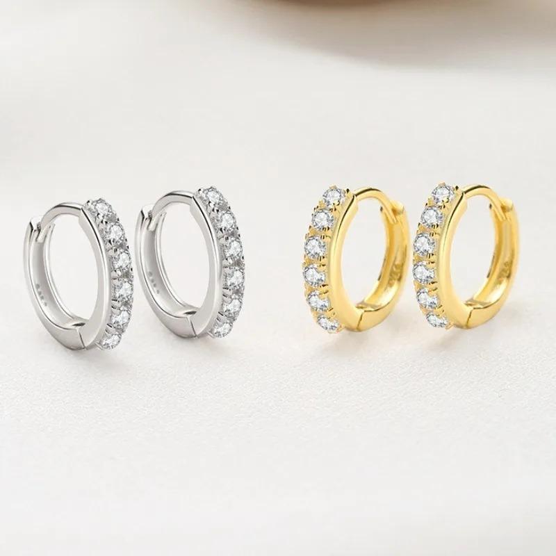 Серьги-кольца из серебра 925 пробы со стразами для женщин Изысканные круглые серьги Минимализм Повседневное ношение Модные украшения